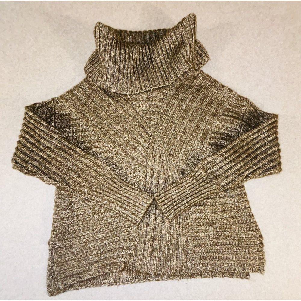 Hinge Womens Chunky Knit Turtleneck Sweater Brown Marled Oversized Medium
